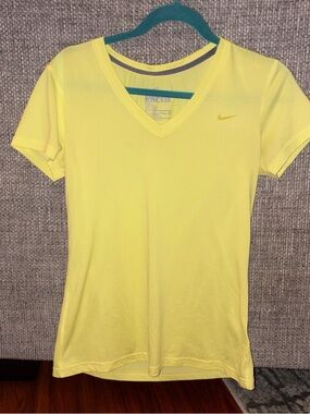 Nike Women’s Yellow V-Neck Dri-FIT Short Sleeve Tee